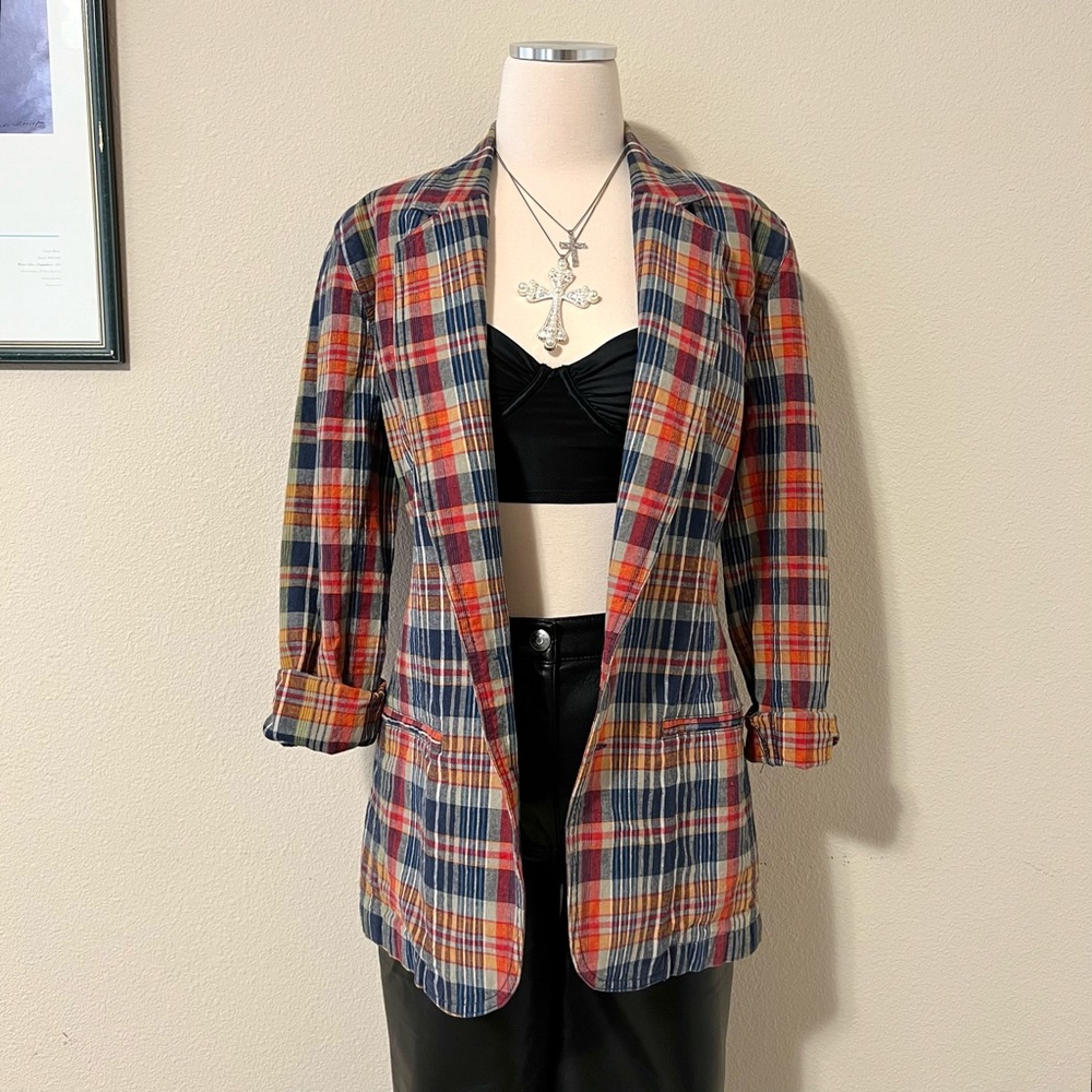 Vintage Lizwear Plaid Cotton & Linen Blazer